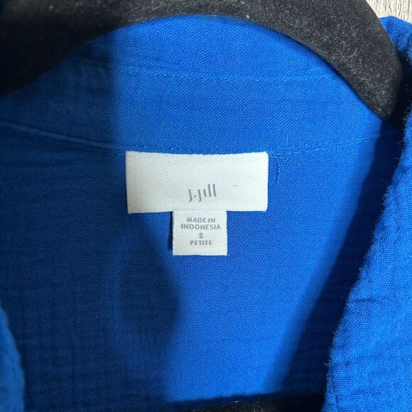 J. Jill Dress Womens Small Petite Midi Kaftan Gauze Roll Up Sleeves Pockets Blue - Picture 5 of 9